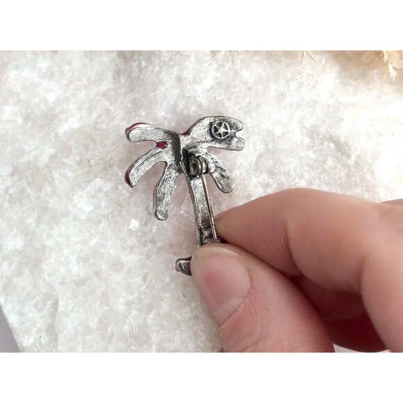 Fuchsia Pink Rhinestoned Palm Tree Figural Vintage Costume Jewelry Brooch - Picture 4 of 10